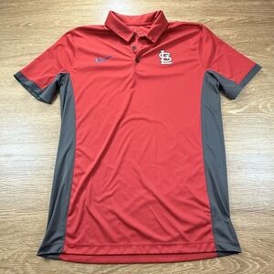 Nike Men's M St. Louis Cardinals Polo Shirt Dri-FIT Red Gray MLB Baseball Fan